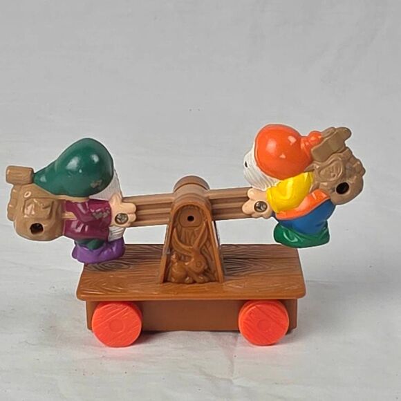 Disney Snow White Dwarfs See-Saw Toy – Happy & Grumpy – Pull / Push Rolling - Picture 2 of 8